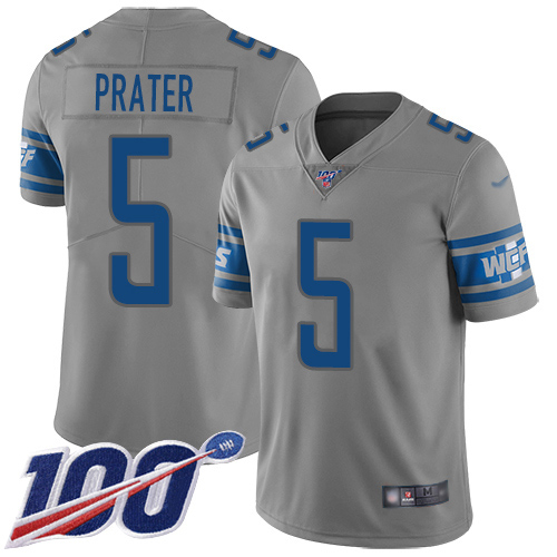 Detroit Lions Limited Gray Men Matt Prater Jersey NFL Football #5 100th Season Inverted Legend